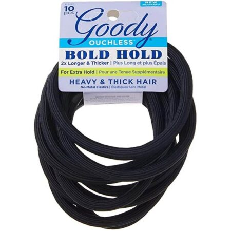 Goody Ouchless Bold Hold Hair Ties 2X longer & Thicker.Color Black, 10.0