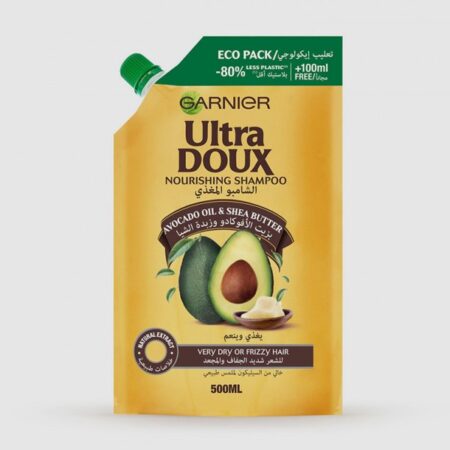 Garnier Ultra Doux Shampoo, Garnier Ultra Doux Avocado Oil & Shea Butter Nourishing Shampoo For Very Dry & Frizzy Hair, 1000 ml + ecopack 500 ml