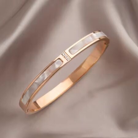 Rose Gold-Plated Stone-Studded Bangle-Style Bracelet For Women