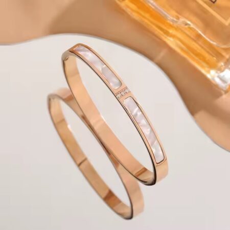 Rose Gold-Plated Stone-Studded Bangle-Style Bracelet For Women