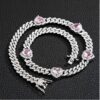 Zircon Cuban Chain Necklace, European Hip Hop Heart Zircon Cuban Chain Necklace for Men Women