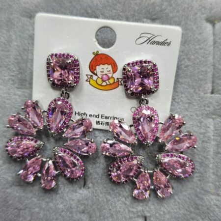 Pink Crystal Dangle Earrings, Cubic Dangle Earrings, Pink Crystal Pendant Earrings