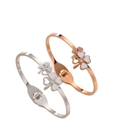 Stainless Steel Gold Bracelet, Rose Gold Bangle and Silver Mother Of Pearls Dual Floral Bracelet