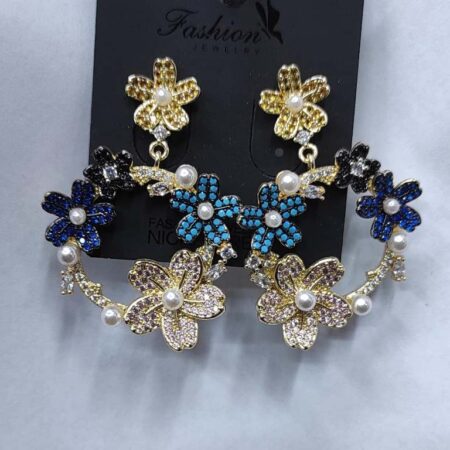 Vintage Flower Blue Earrings For Women, Party Earrings